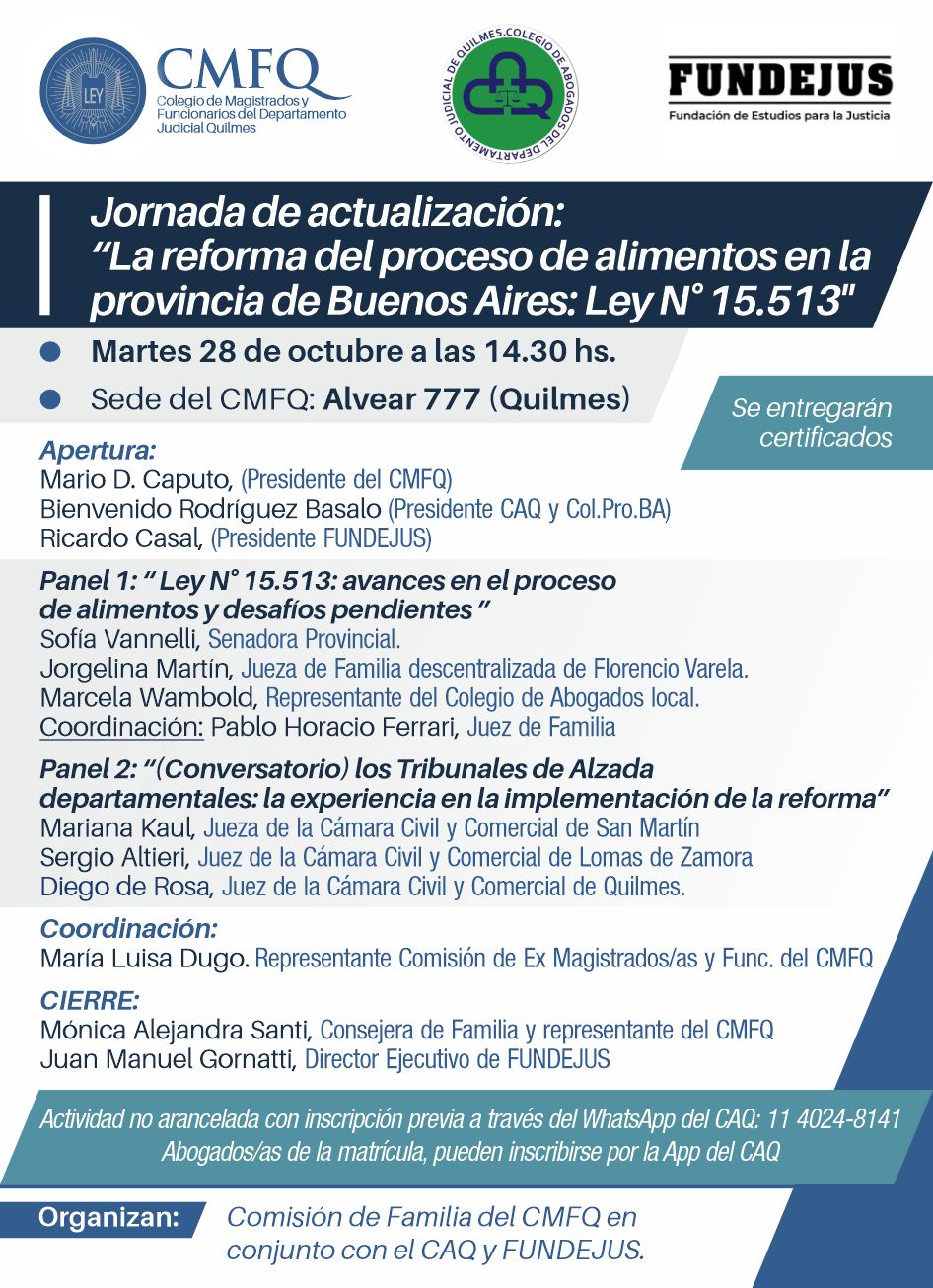 Jornada de actualización: " La reforma del proceso de alimentos en la provincia de Buenos Aires: Ley N° 15.513"